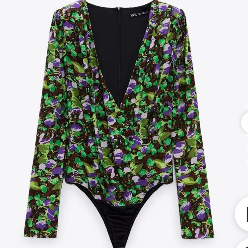 Zara Green and Purple Floral Bodysuit - Picture 3 of 3